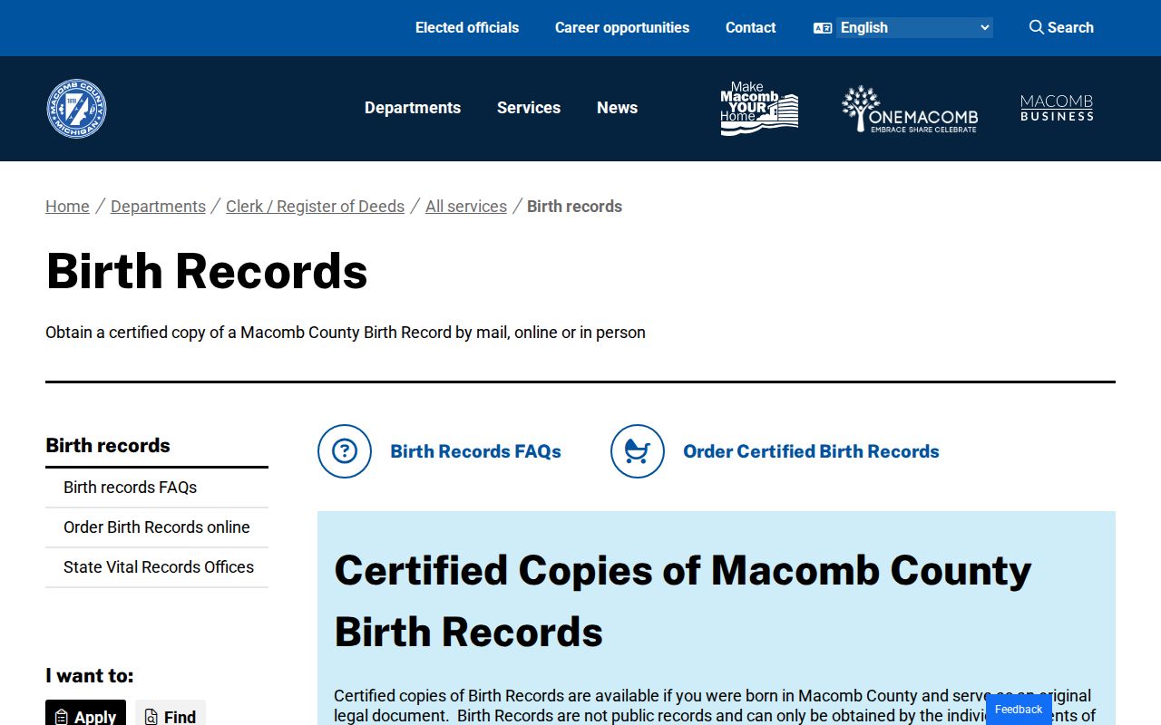 Washington Township residents directory Macomb County birth record access