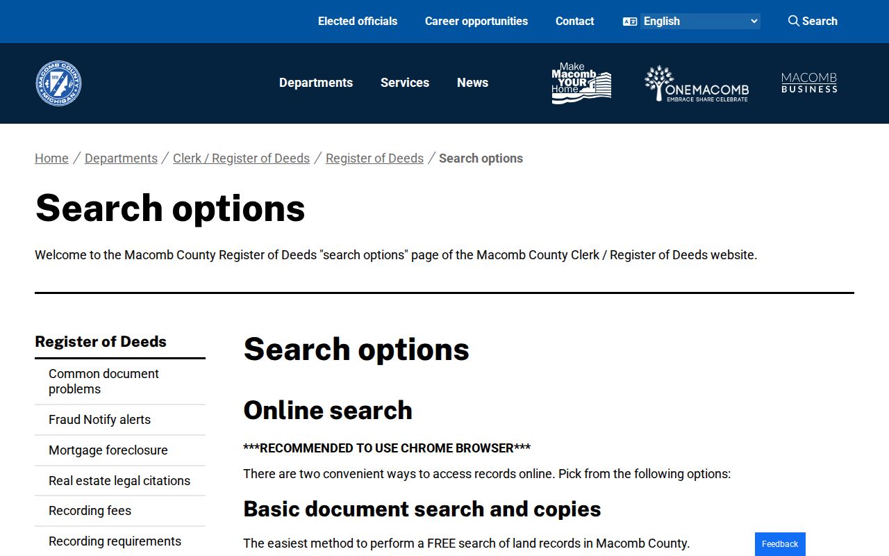 Washington Township residents directory Macomb deed search access options