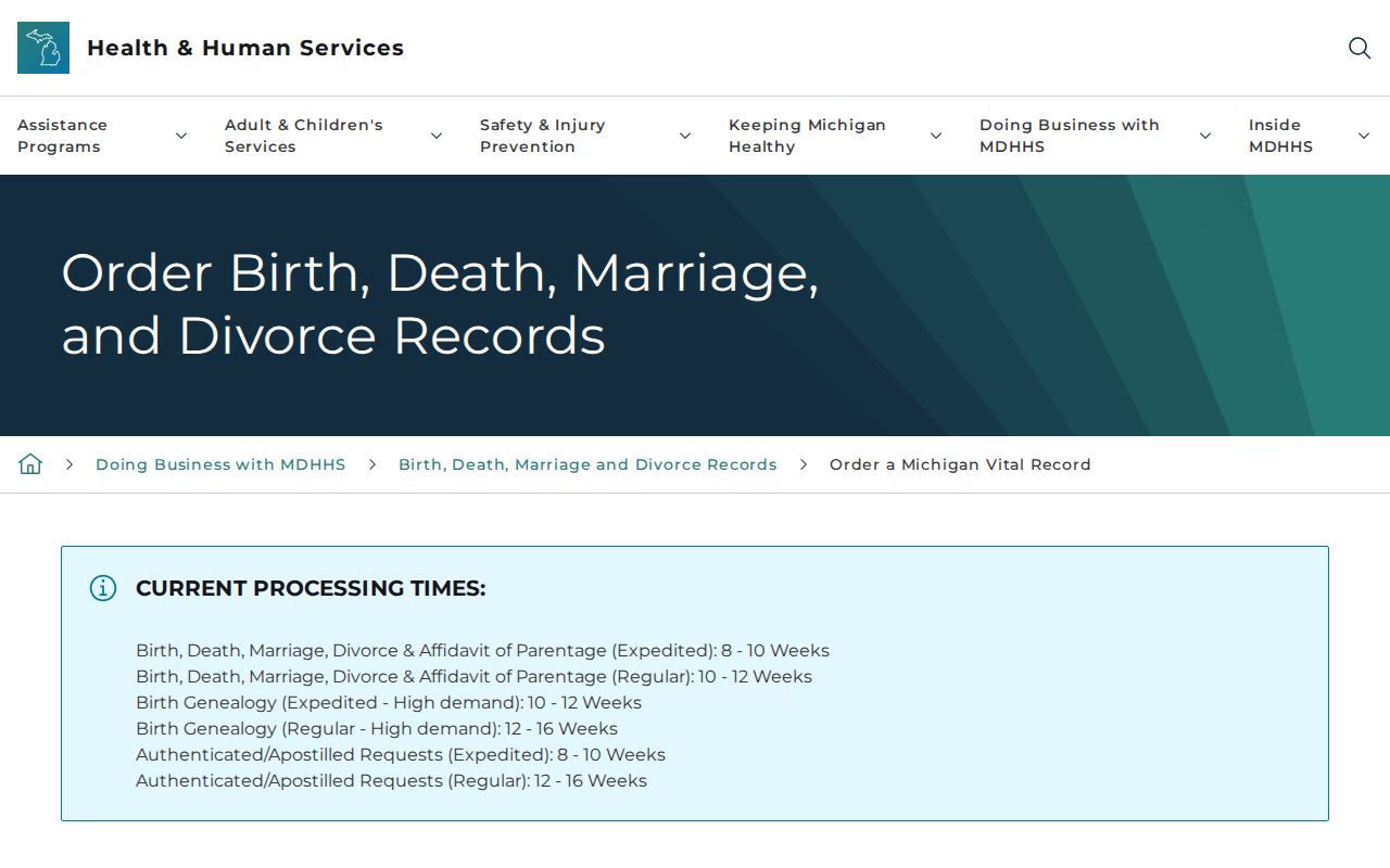 Washington Township residents directory Michigan vital records order service