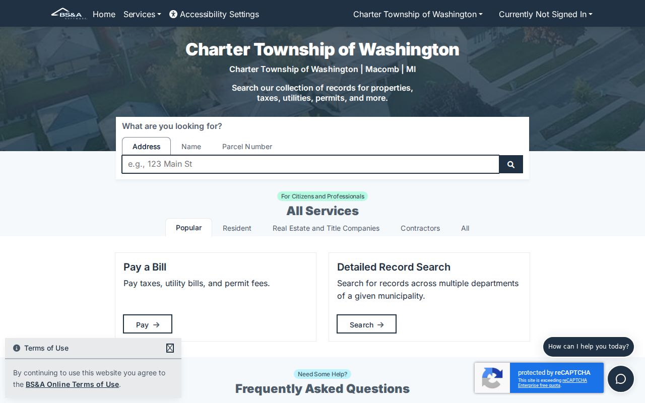 Washington Township residents directory BSA assessor portal