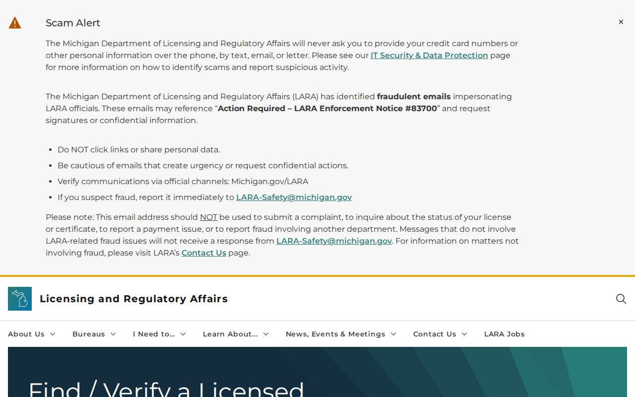 Washington Township resident lookup LARA license verification
