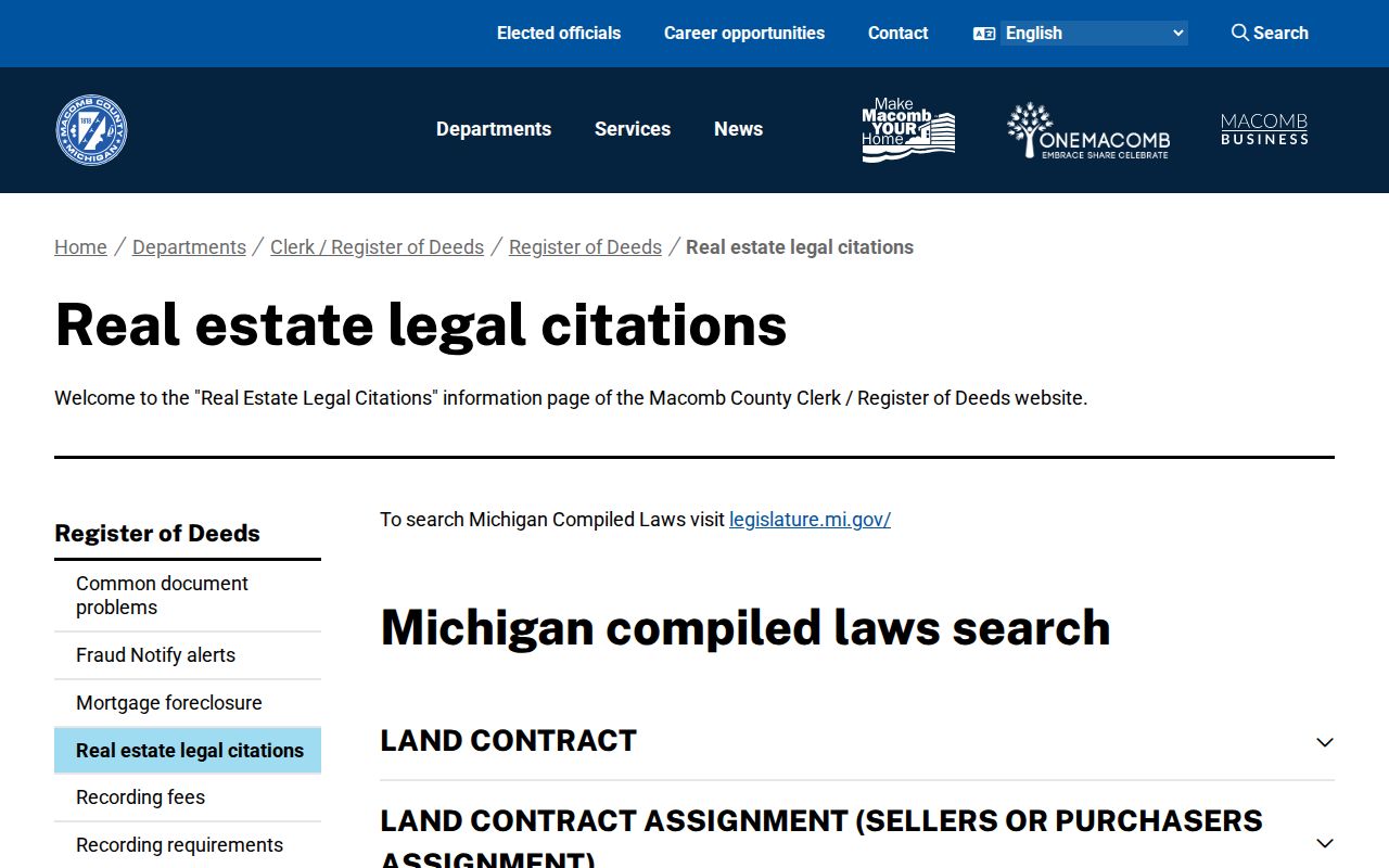 Washington Township street directory view of Macomb real-estate legal-citation guidance