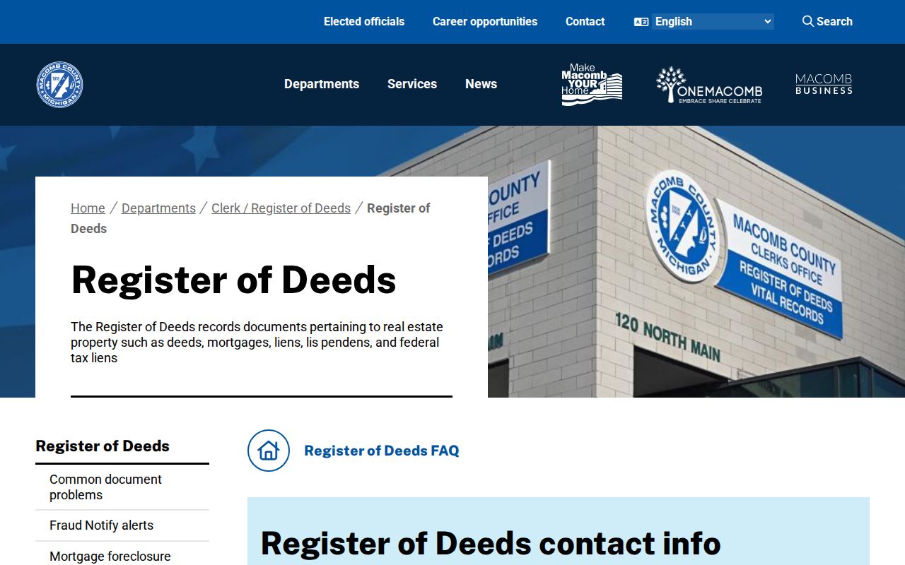 Washington Township street directory source at the Macomb County Register of Deeds